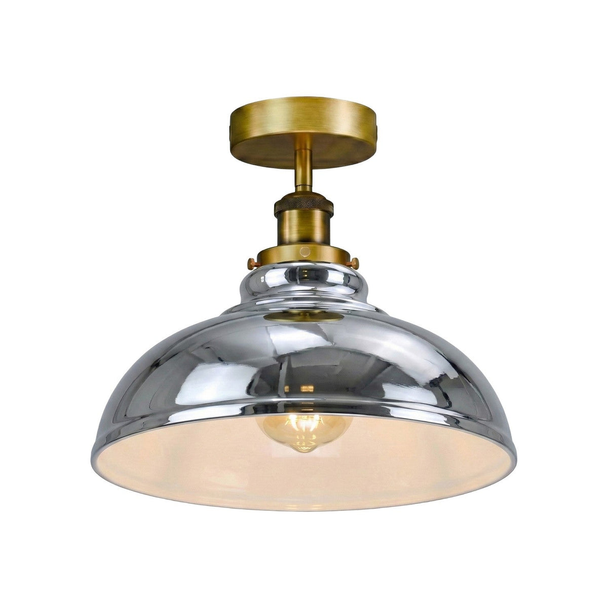 Curvy Dome Semi-Flush Ceiling Light – 15 Colours or Glass, E27 - Yellow Brass, Curvy 29 cm Chrome, Without Bulb