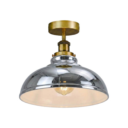 Curvy Dome Semi-Flush Ceiling Light – 15 Colours or Glass, E27 - Yellow Brass, Curvy 29 cm Chrome, Without Bulb