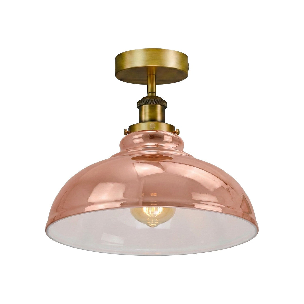 Curvy Dome Semi-Flush Ceiling Light – 15 Colours or Glass, E27 - Yellow Brass, Curvy 29 cm Rose Gold, Without Bulb