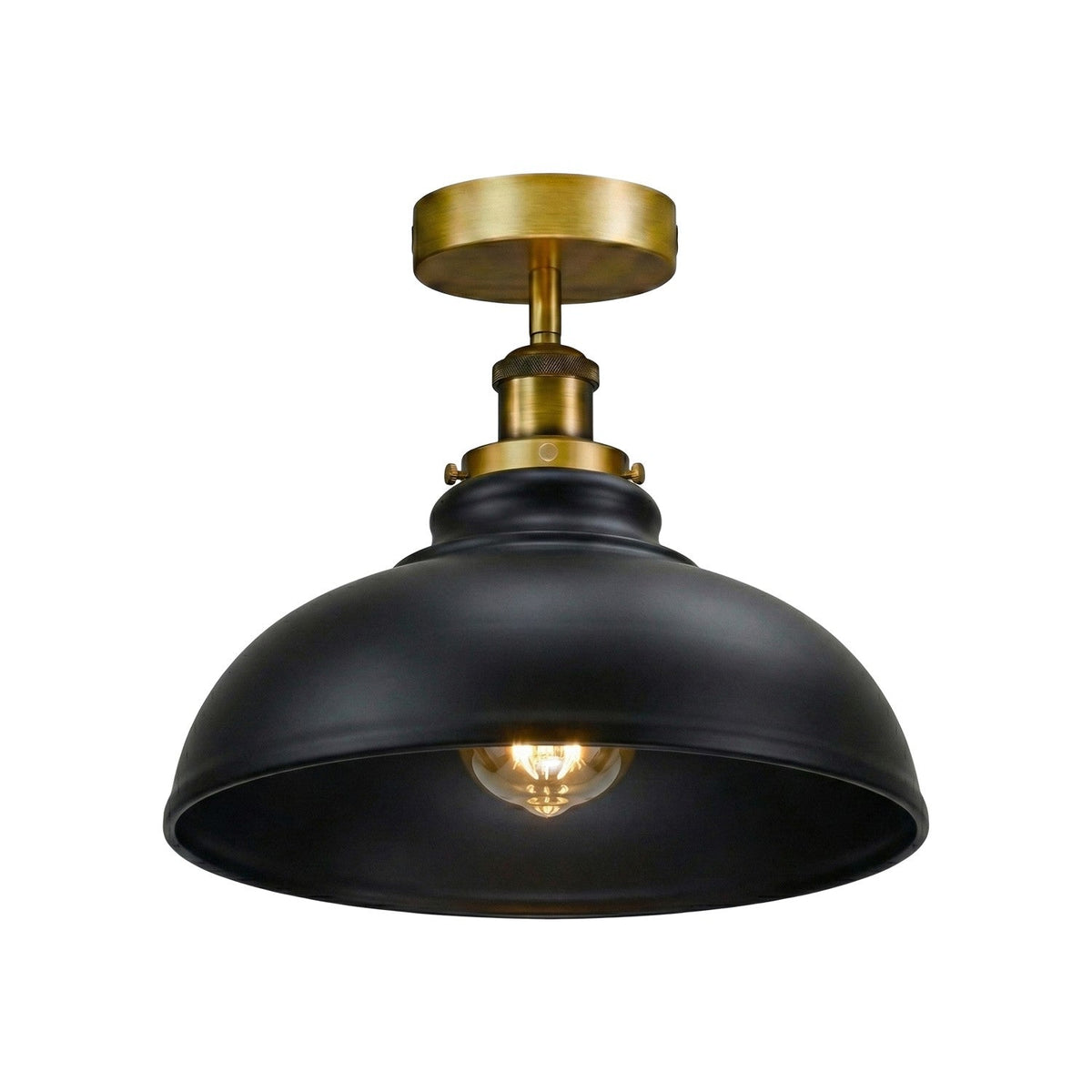 Curvy Dome Semi-Flush Ceiling Light – 15 Colours or Glass, E27 - Yellow Brass, Curvy 29 cm Black, Without Bulb