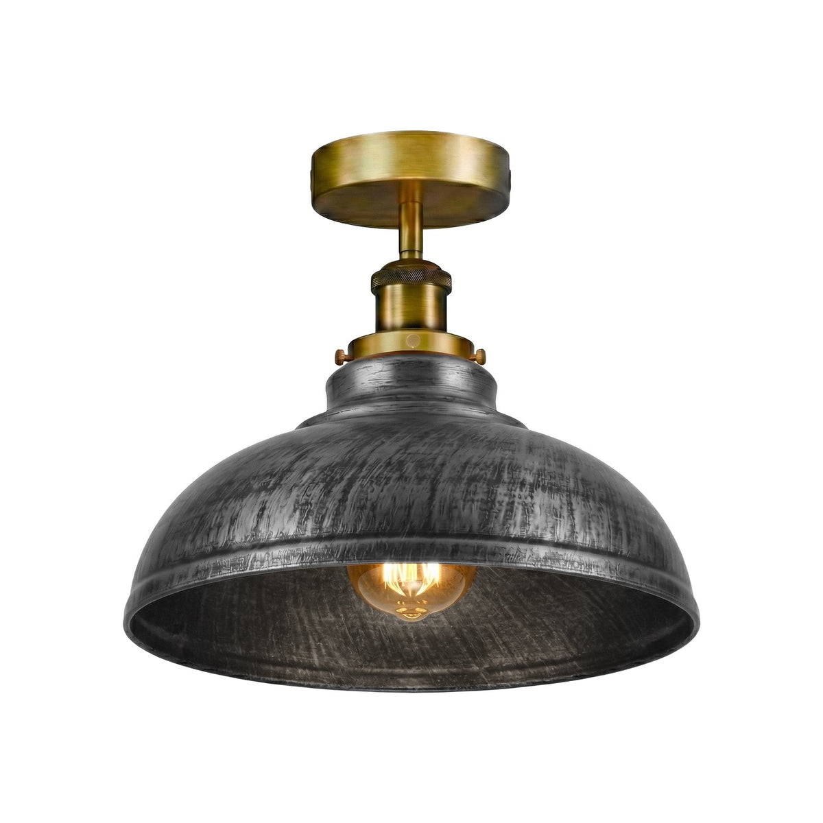 Curvy Dome Semi-Flush Ceiling Light – 15 Colours or Glass, E27 - Yellow Brass, Curvy 29 cm Brushed Silver, Without Bulb
