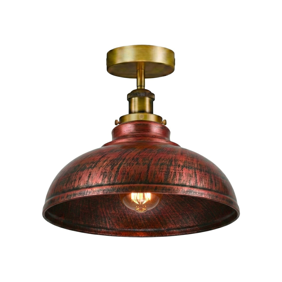 Curvy Dome Semi-Flush Ceiling Light – 15 Colours or Glass, E27 - Yellow Brass, Curvy 29 cm Rustic Red, Without Bulb