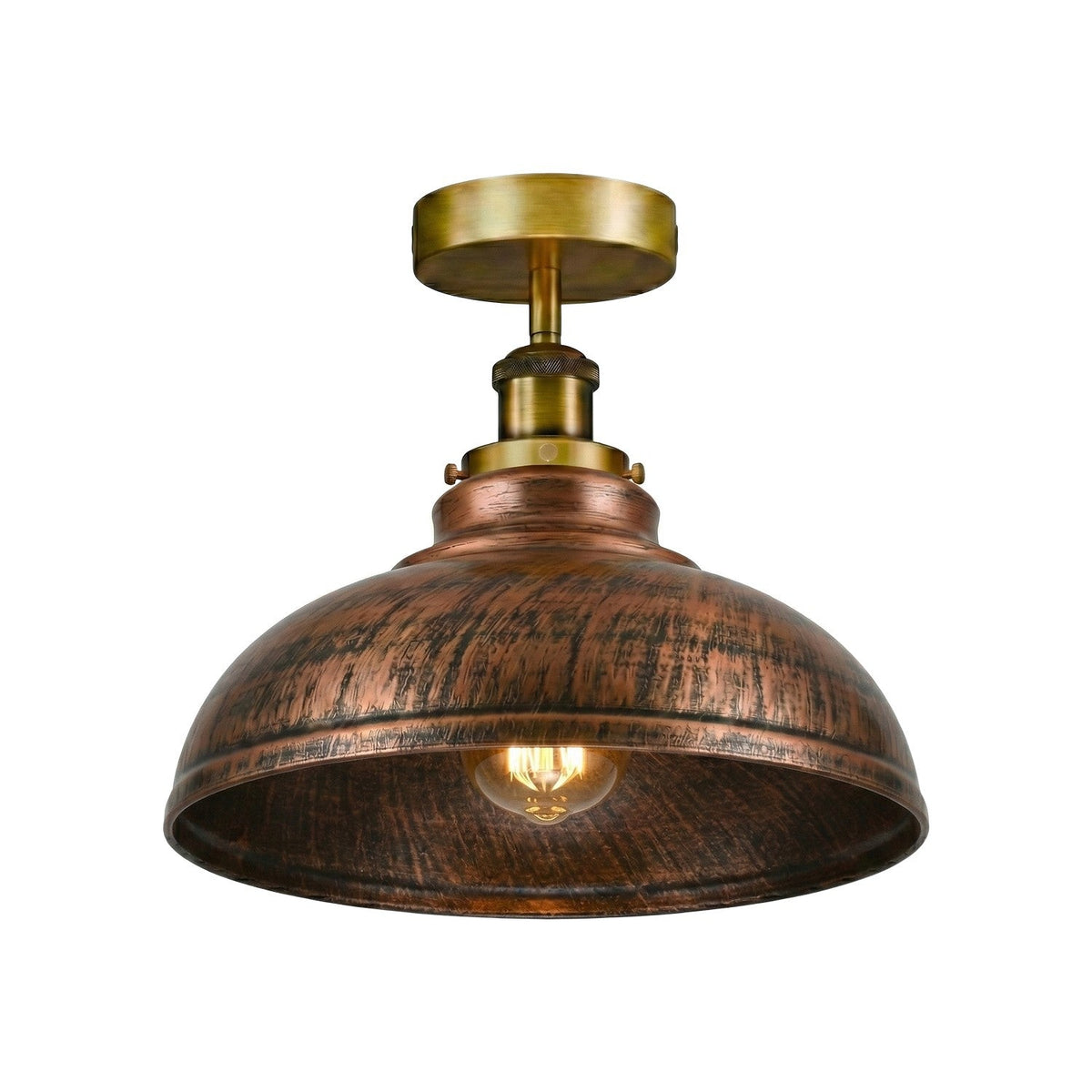 Curvy Dome Semi-Flush Ceiling Light – 15 Colours or Glass, E27 - Yellow Brass, Curvy 29 cm Brushed Copper, Brass Rose, Without Bulb