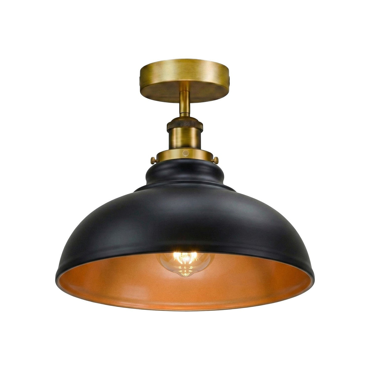 Curvy Dome Semi-Flush Ceiling Light – 15 Colours or Glass, E27 - Yellow Brass, Curvy 29 cm Black & Gold, Brass Rose, Without Bulb