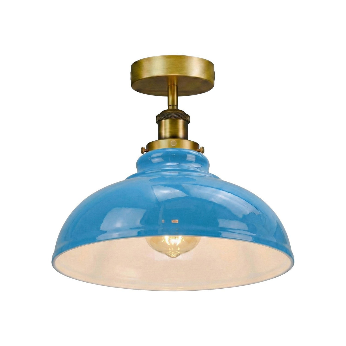 Curvy Dome Semi-Flush Ceiling Light – 15 Colours or Glass, E27 - Yellow Brass, Curvy 29 cm Blue, Without Bulb