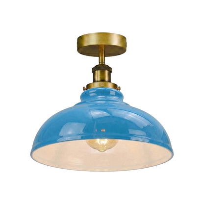 Curvy Dome Semi-Flush Ceiling Light – 15 Colours or Glass, E27 - Yellow Brass, Curvy 29 cm Blue, Without Bulb