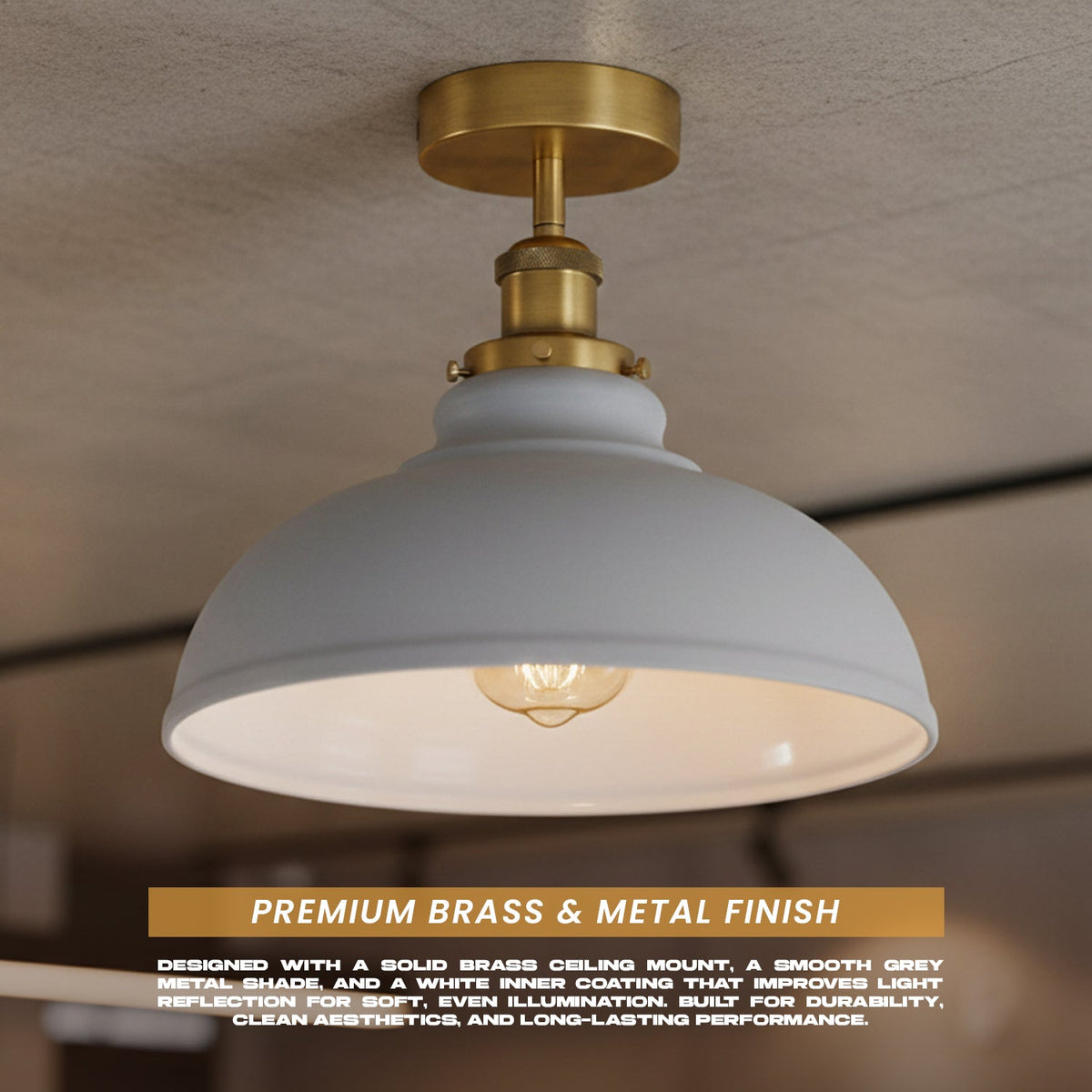 Curvy Dome Semi-Flush Ceiling Light – 15 Colours or Glass, E27 - Yellow Brass, Curvy 29 cm Grey, Without Bulb