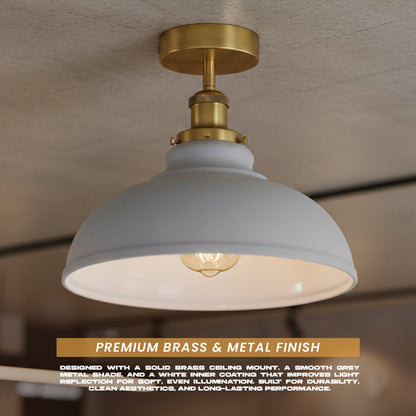 Curvy Dome Semi-Flush Ceiling Light – 15 Colours or Glass, E27 - Yellow Brass, Curvy 29 cm Grey, Without Bulb