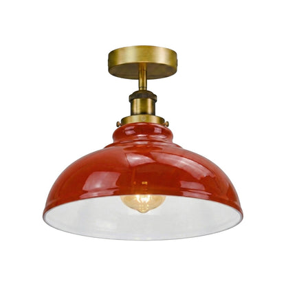 Curvy Dome Semi-Flush Ceiling Light – 15 Colours or Glass, E27 - Yellow Brass, Curvy 29 cm Red, Without Bulb