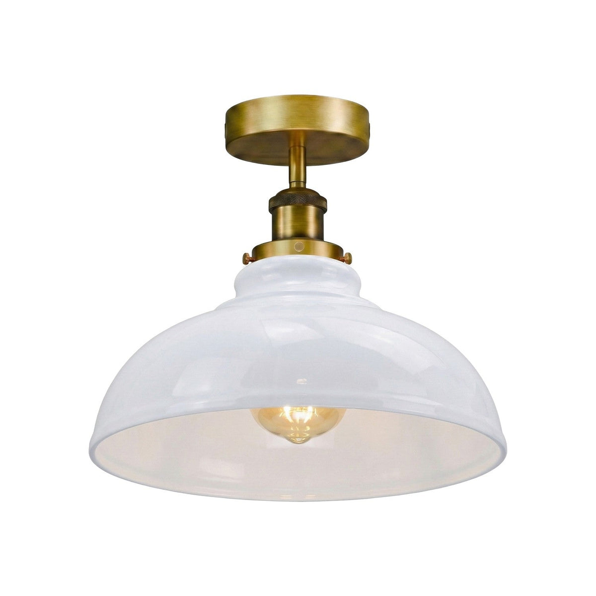 Curvy Dome Semi-Flush Ceiling Light – 15 Colours or Glass, E27 - Yellow Brass, Curvy 29 cm White, Without Bulb