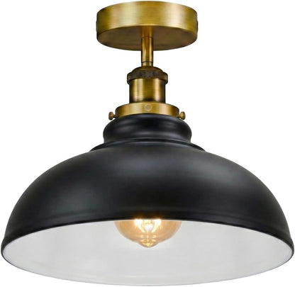 Curvy Dome Semi-Flush Ceiling Light – 15 Colours or Glass, E27 - Yellow Brass, Curvy 29 cm Black & White Inner, Without Bulb