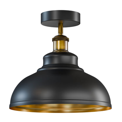 Curvy Dome Semi-Flush Ceiling Light – 15 Colours or Glass, E27 - Yellow Brass, Curvy 29 cm Black & Gold, Black Rose, ST64 LED Bulb 4W