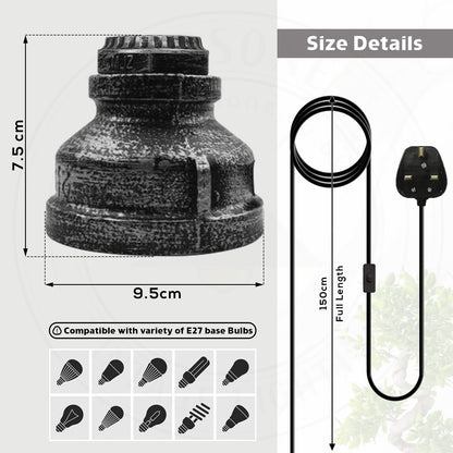 Industrial-Style Lamp Retro Water Pipe Design with 1.5m UK Cable - photo 3