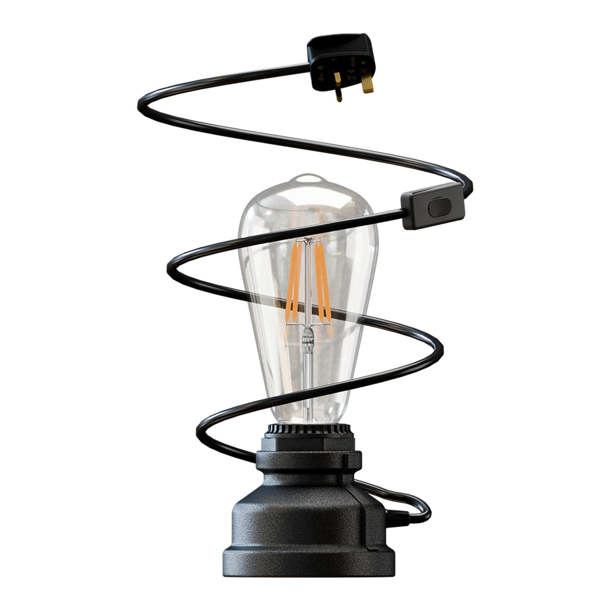 Industrial-Style Lamp Retro Water Pipe Design with 1.5m UK Cable - Black, No Shade, ST64 LED Bulb 6W