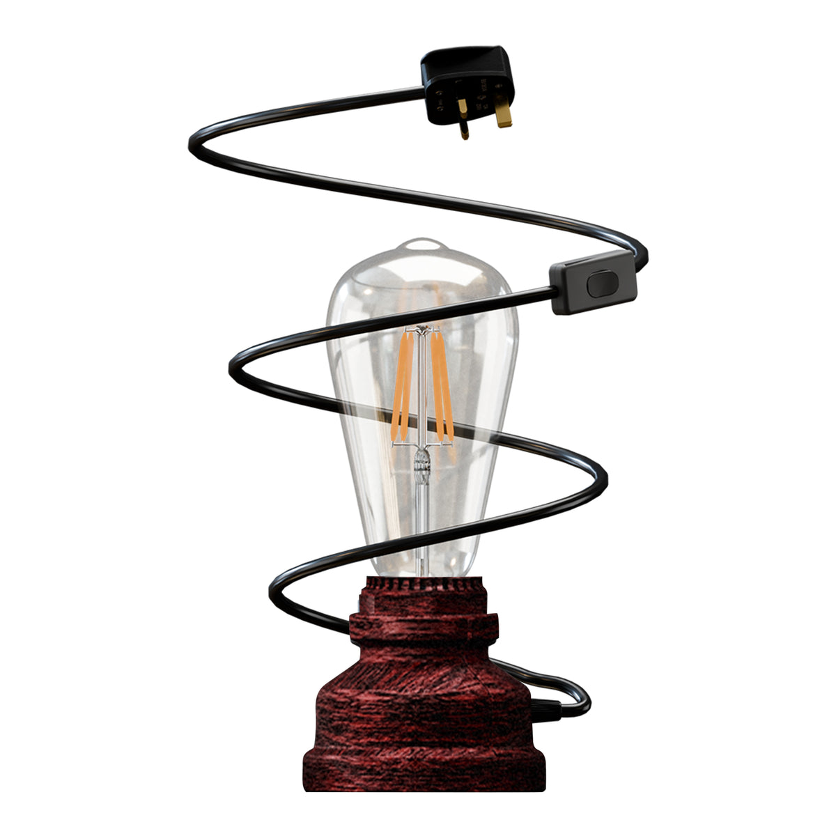Industrial-Style Lamp Retro Water Pipe Design with 1.5m UK Cable - Rustic Red, No Shade, Without Bulb