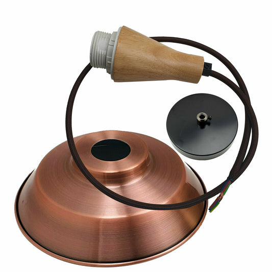 Wooden Pendant Light with Metal Dome Shade 22 cm – 4 Finishes - photo 2