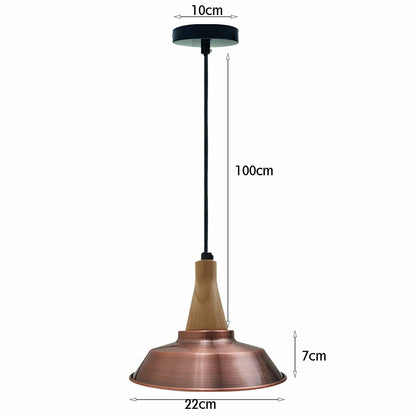 Wooden Pendant Light with Metal Dome Shade 22 cm – 4 Finishes - Wood, Vintage Dome 22 cm Copper, Without Bulb