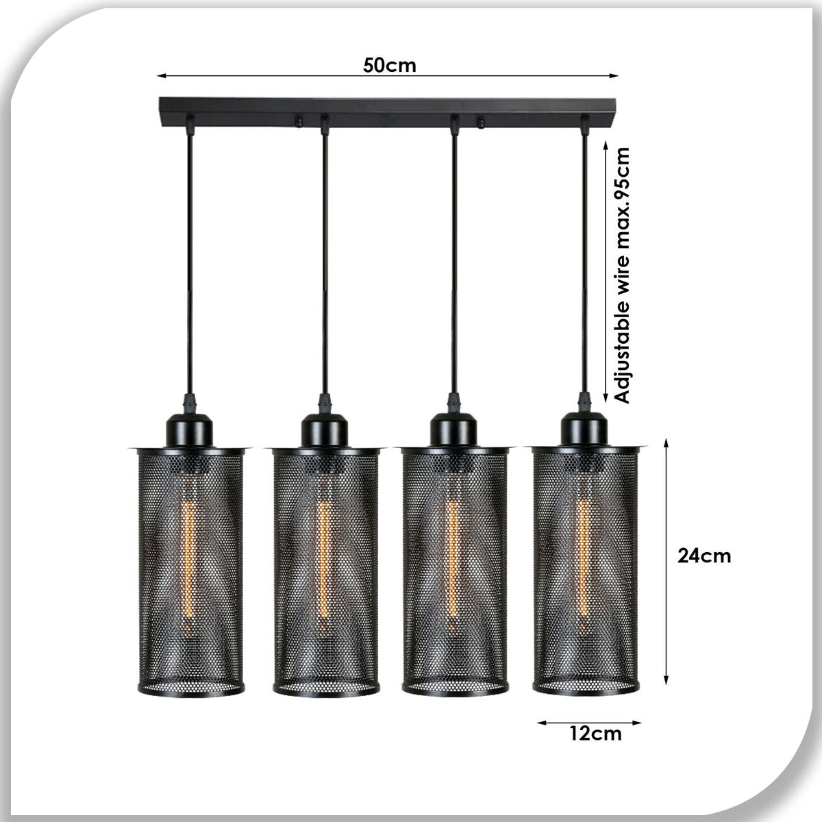 4-Light Cluster Pendant – Mesh Barrel, Tube, Box or Round Cages, E27 - photo 2