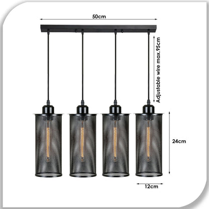 4-Light Cluster Pendant – Mesh Barrel, Tube, Box or Round Cages, E27 - photo 2