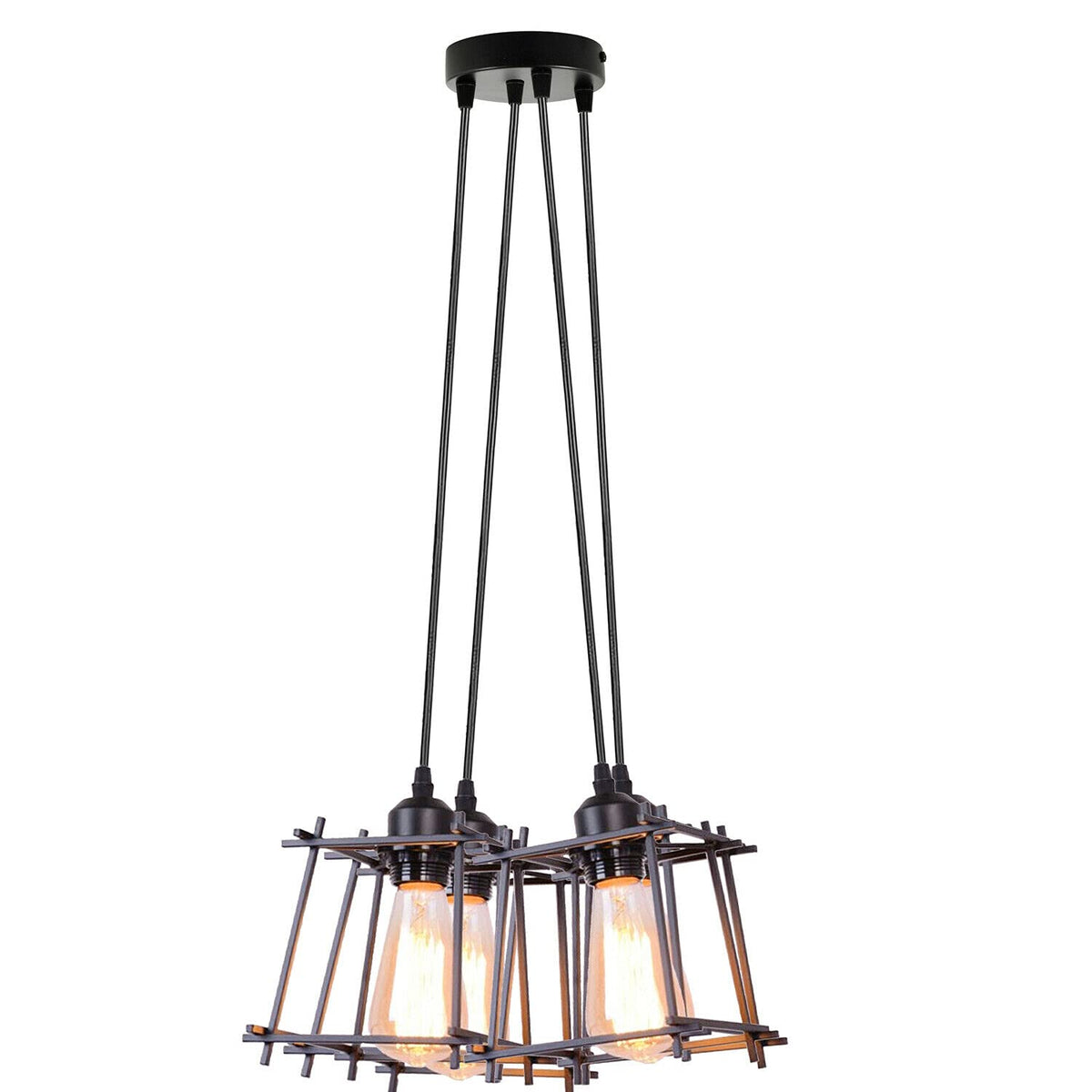 4-Light Cluster Pendant – Mesh Barrel, Tube, Box or Round Cages, E27 - Black, Box Cage Black, Without Bulb