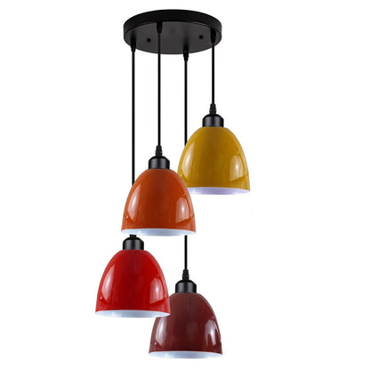 4-Light Cluster Pendant – Mesh Barrel, Tube, Box or Round Cages, E27 - Black, Retro 15 cm Burgundy, Orange, Red & Yellow, Without Bulb