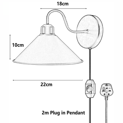 Plug-In Swan Neck Wall Light with Dimmer Switch – Black, Flat Cone Shade - photo 2
