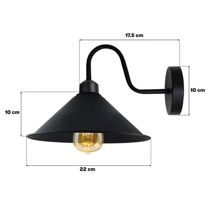 Industrial Swan Neck Wall Light Black with Shade – Flat, Small, Vintage Shades - photo 3
