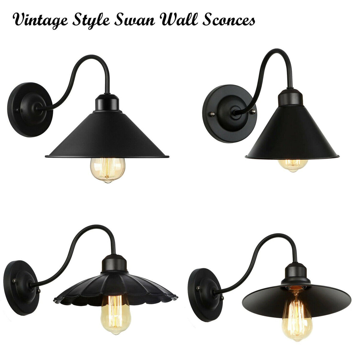 Industrial Swan Neck Wall Light Black with Shade – Flat, Small, Vintage Shades - photo 56