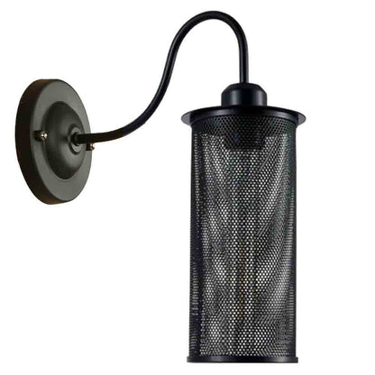 Industrial Swan Neck Wall Light Black with Shade – Flat, Small, Vintage Shades - Black, Barrel Cage Black 108 mm Rose, Without Bulb