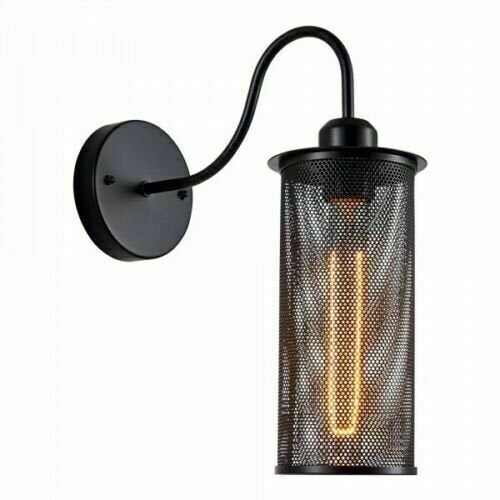 Industrial Swan Neck Wall Light Black with Shade – Flat, Small, Vintage Shades - Black, Barrel Cage Black, Without Bulb