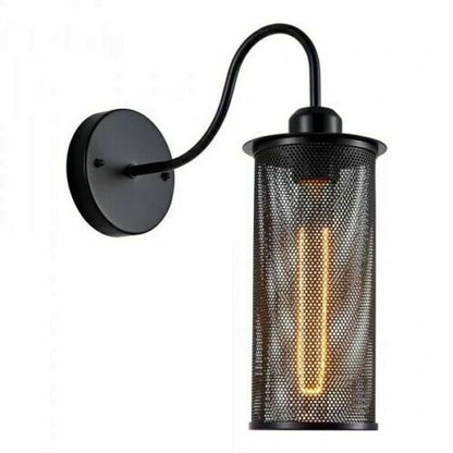 Industrial Swan Neck Wall Light Black with Shade – Flat, Small, Vintage Shades - Black, Barrel Cage Black, Without Bulb