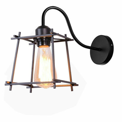 Industrial Swan Neck Wall Light Black with Shade – Flat, Small, Vintage Shades - Black, Box Cage Black, Without Bulb