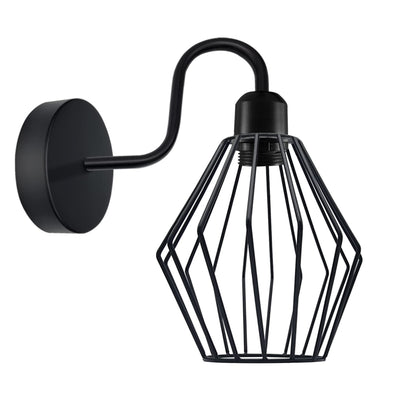 Industrial Swan Neck Wall Light Black with Shade – Flat, Small, Vintage Shades - Black, Diamond Cage Black, Without Bulb