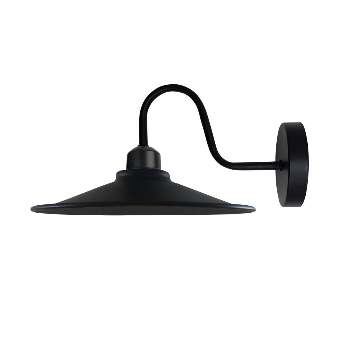 Industrial Swan Neck Wall Light Black with Shade – Flat, Small, Vintage Shades - Black, Flat Black, Without Bulb