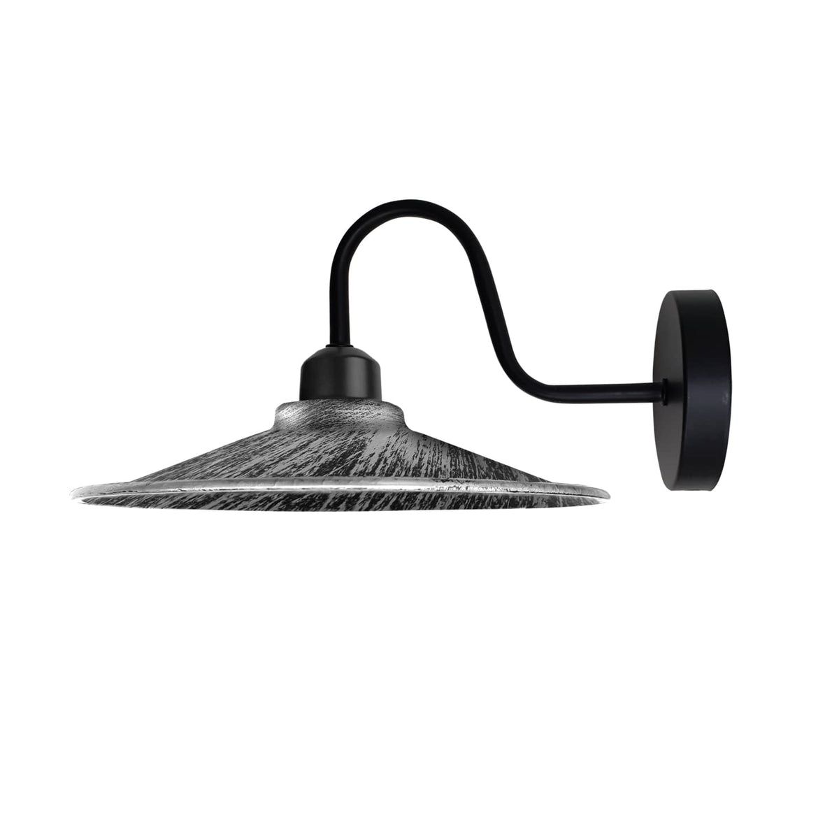 Industrial Swan Neck Wall Light Black with Shade – Flat, Small, Vintage Shades - Black, Flat Brushed Silver, Without Bulb