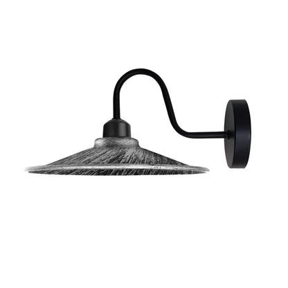 Industrial Swan Neck Wall Light Black with Shade – Flat, Small, Vintage Shades - Black, Flat Brushed Silver, Without Bulb