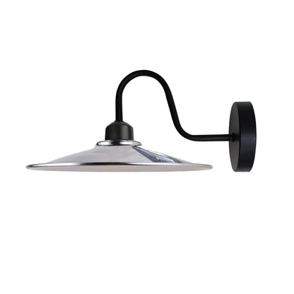 Industrial Swan Neck Wall Light Black with Shade – Flat, Small, Vintage Shades - Black, Flat Chrome, Without Bulb