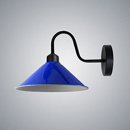 Industrial Swan Neck Wall Light Black with Shade – Flat, Small, Vintage Shades - Black, Flat Cone 22 cm Navy Blue, Without Bulb