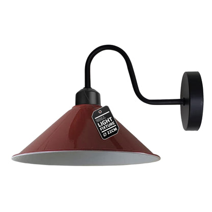 Industrial Swan Neck Wall Light Black with Shade – Flat, Small, Vintage Shades - Black, Flat Cone 22 cm Burgundy, Without Bulb