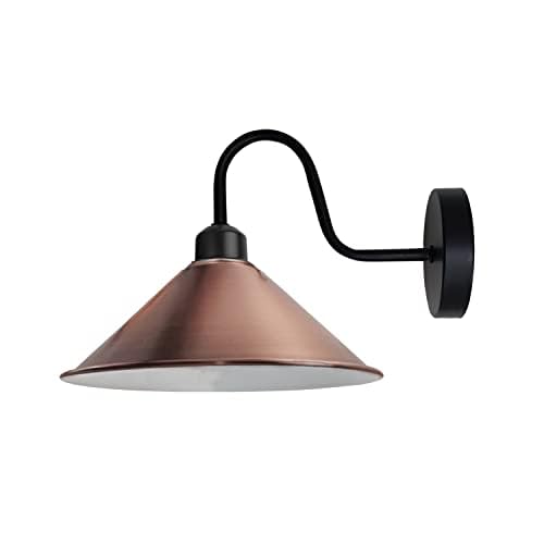 Industrial Swan Neck Wall Light Black with Shade – Flat, Small, Vintage Shades - Black, Flat Cone 22 cm Copper, Without Bulb