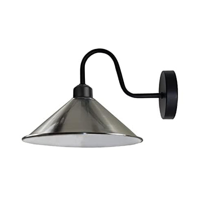 Industrial Swan Neck Wall Light Black with Shade – Flat, Small, Vintage Shades - Black, Flat Cone 22 cm Satin Nickel, Without Bulb