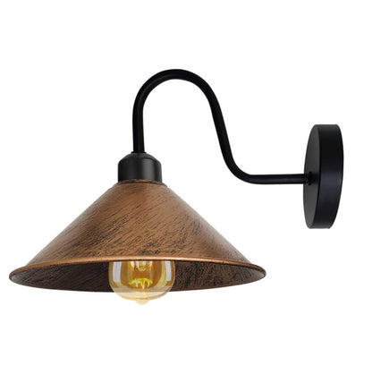 Industrial Swan Neck Wall Light Black with Shade – Flat, Small, Vintage Shades - Black, Flat Cone 22 cm Brushed Copper, Without Bulb