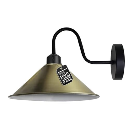 Industrial Swan Neck Wall Light Black with Shade – Flat, Small, Vintage Shades - Black, Flat Cone 22 cm Green Brass, Without Bulb