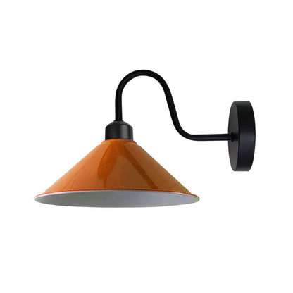 Industrial Swan Neck Wall Light Black with Shade – Flat, Small, Vintage Shades - Black, Flat Cone 22 cm Orange, Without Bulb