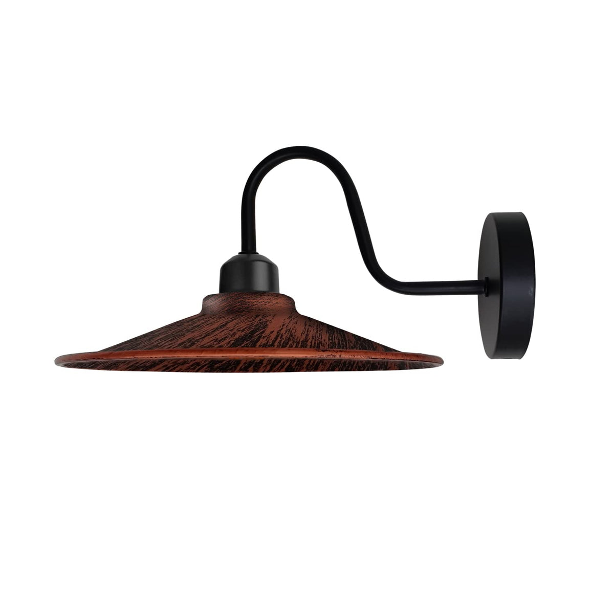 Industrial Swan Neck Wall Light Black with Shade – Flat, Small, Vintage Shades - Black, Flat Rustic Red, Without Bulb