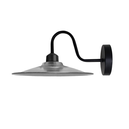 Industrial Swan Neck Wall Light Black with Shade – Flat, Small, Vintage Shades - Black, Flat Satin Nickel, Without Bulb
