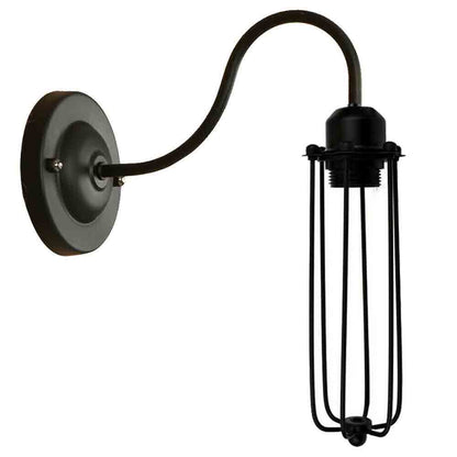 Industrial Swan Neck Wall Light Black with Shade – Flat, Small, Vintage Shades - Black, Long Cage Black 108 mm Rose, Without Bulb