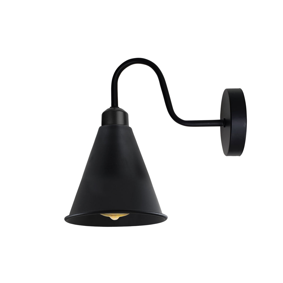 Industrial Swan Neck Wall Light Black with Shade – Flat, Small, Vintage Shades - Black, Long Cone 18 cm Black, Without Bulb