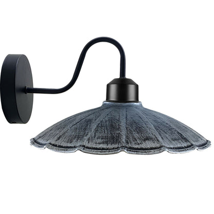 Industrial Swan Neck Wall Light Black with Shade – Flat, Small, Vintage Shades - Black, Lounge 22 cm Brushed Silver, Without Bulb