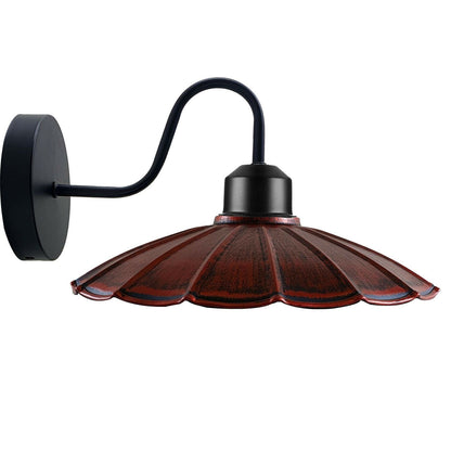 Industrial Swan Neck Wall Light Black with Shade – Flat, Small, Vintage Shades - Black, Lounge 22 cm Rustic Red, Without Bulb